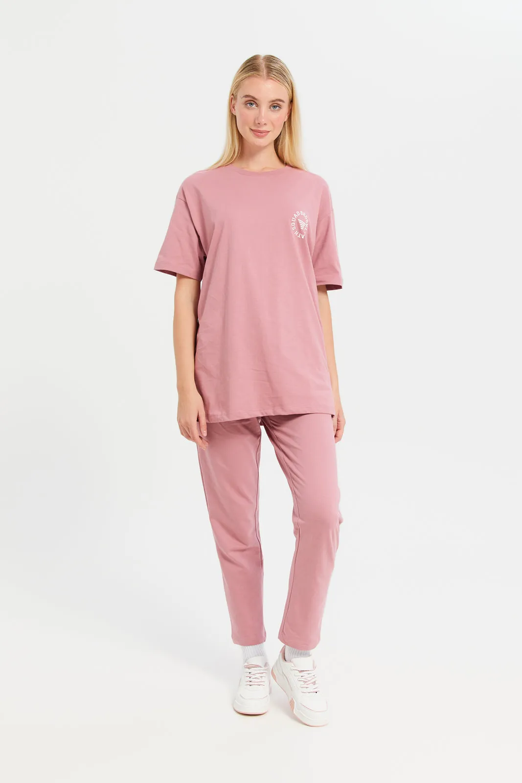 Women Pink Track Pants With Placement Print