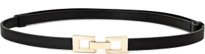 Women PU Leather Belts Skinny Thin Waist Belt with Gold Buckle for Dresses