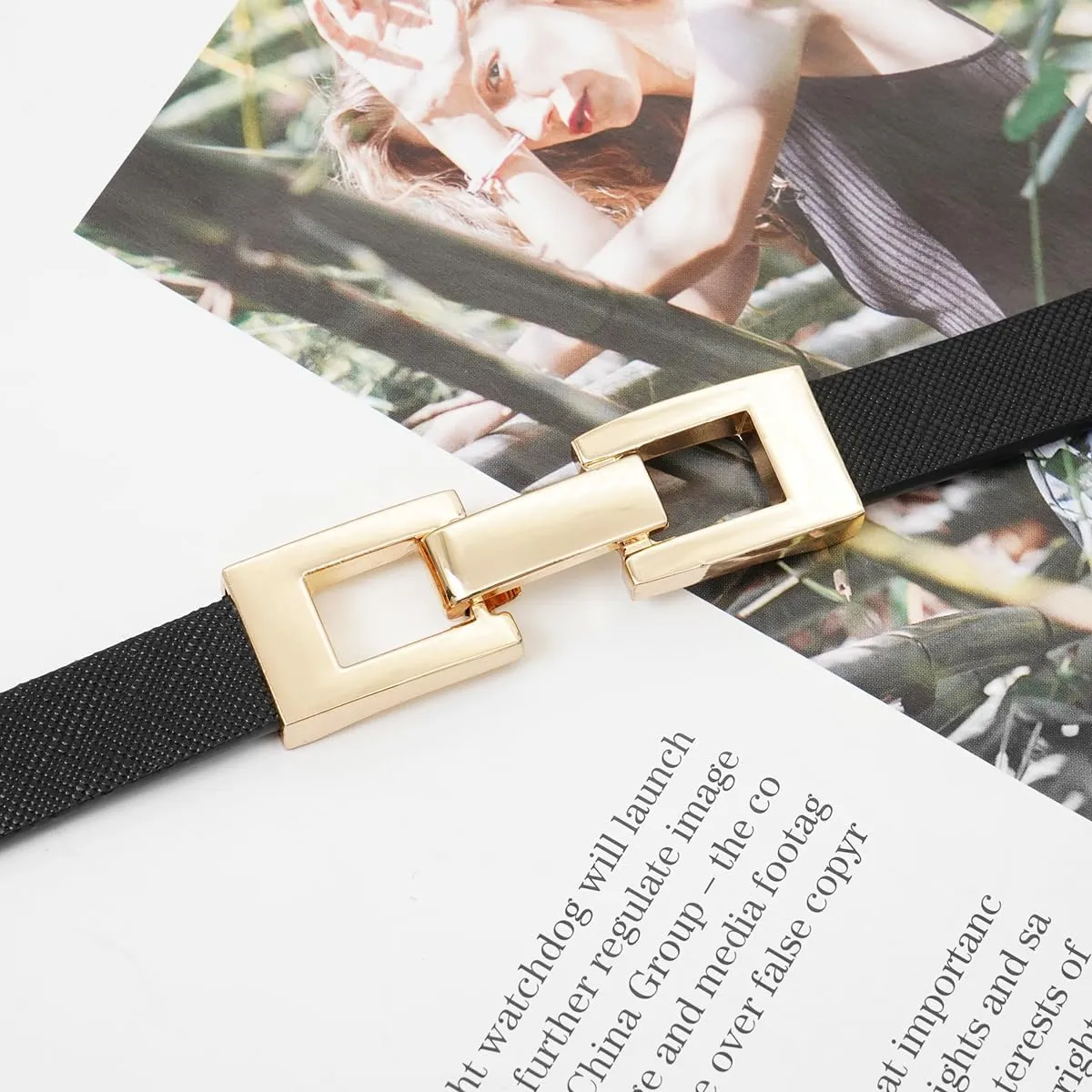 Women PU Leather Belts Skinny Thin Waist Belt with Gold Buckle for Dresses