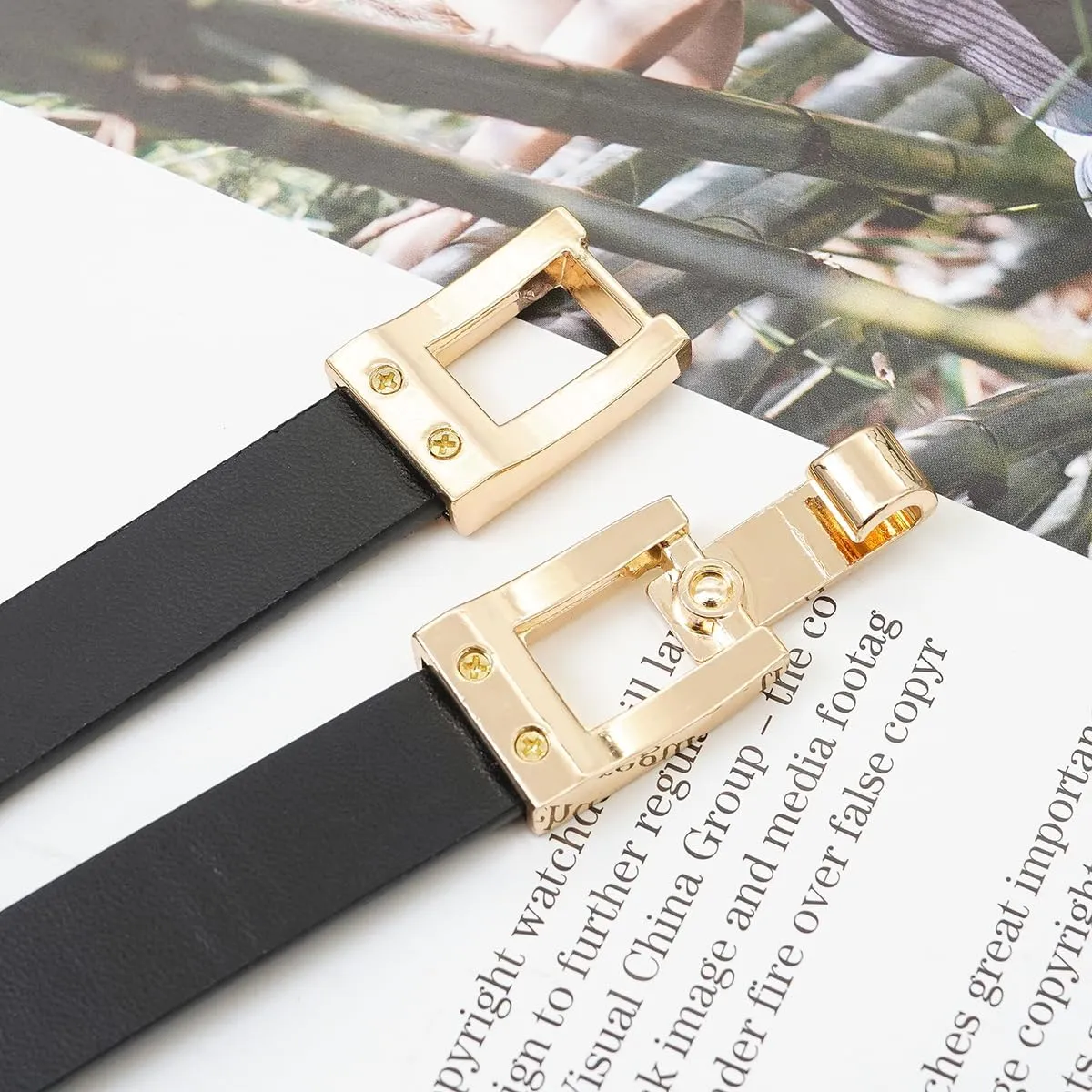 Women PU Leather Belts Skinny Thin Waist Belt with Gold Buckle for Dresses