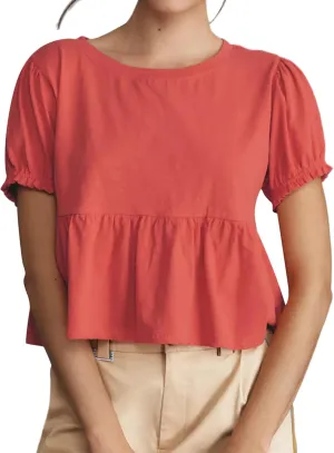 Women Puff Short Sleeve Tee Shirt Summer Casual Loose Fit Crew Neck Swing Crop Tops Shirt Blouse