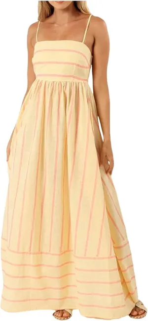 Women Summer Striped Maxi Dresses Spaghetti Strap Cutout Ruffle Long Dress Flowy Swing Beach Vocation Sundress