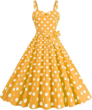 Women Vintage Polka Dot 1950s Rockabilly Halter Hepburn Dress Retro Polka Dot Evening Cocktail Swing Dresses