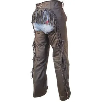 Women's Black Buffalo Leather Motorcycle Chaps with Fringes
