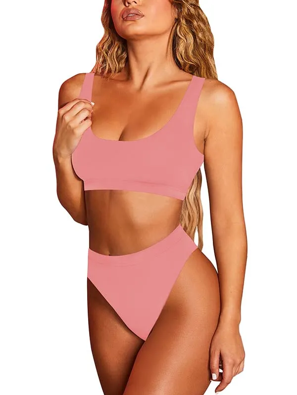 Women's Crop Top High Waisted Set Cheeky High Cut Swimsuit Bathing Suit