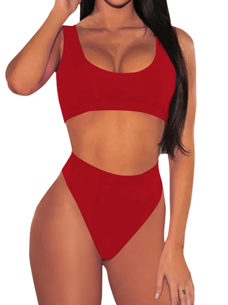 Women's Crop Top High Waisted Set Cheeky High Cut Swimsuit Bathing Suit