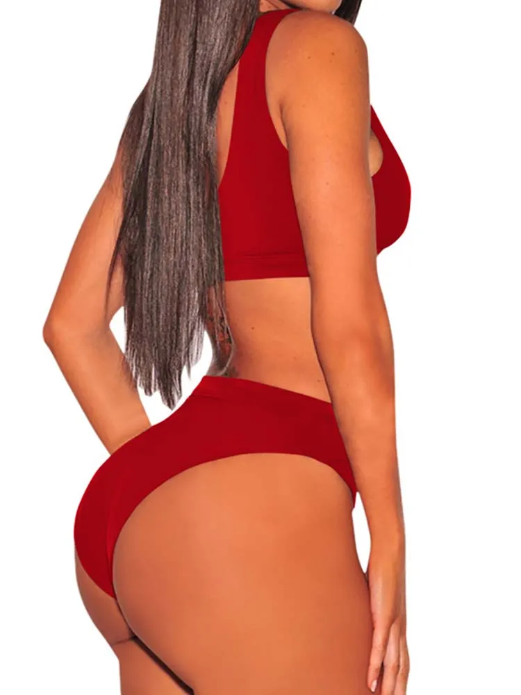 Women's Crop Top High Waisted Set Cheeky High Cut Swimsuit Bathing Suit