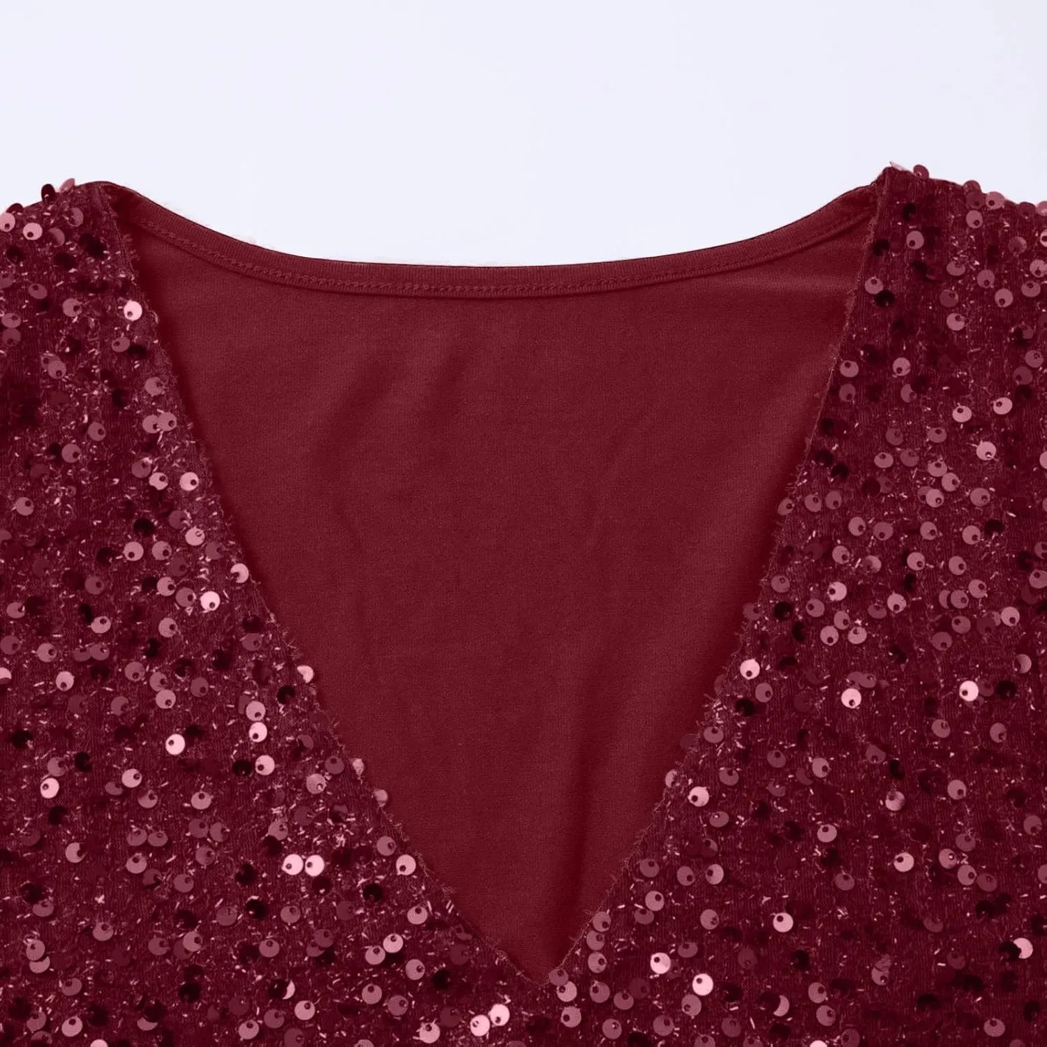 Women's Sequin Tops Sheer Long Sleeve Glitter Sparkly Party Blouse Velvet V-Neck Dressy Tops for Evening Party