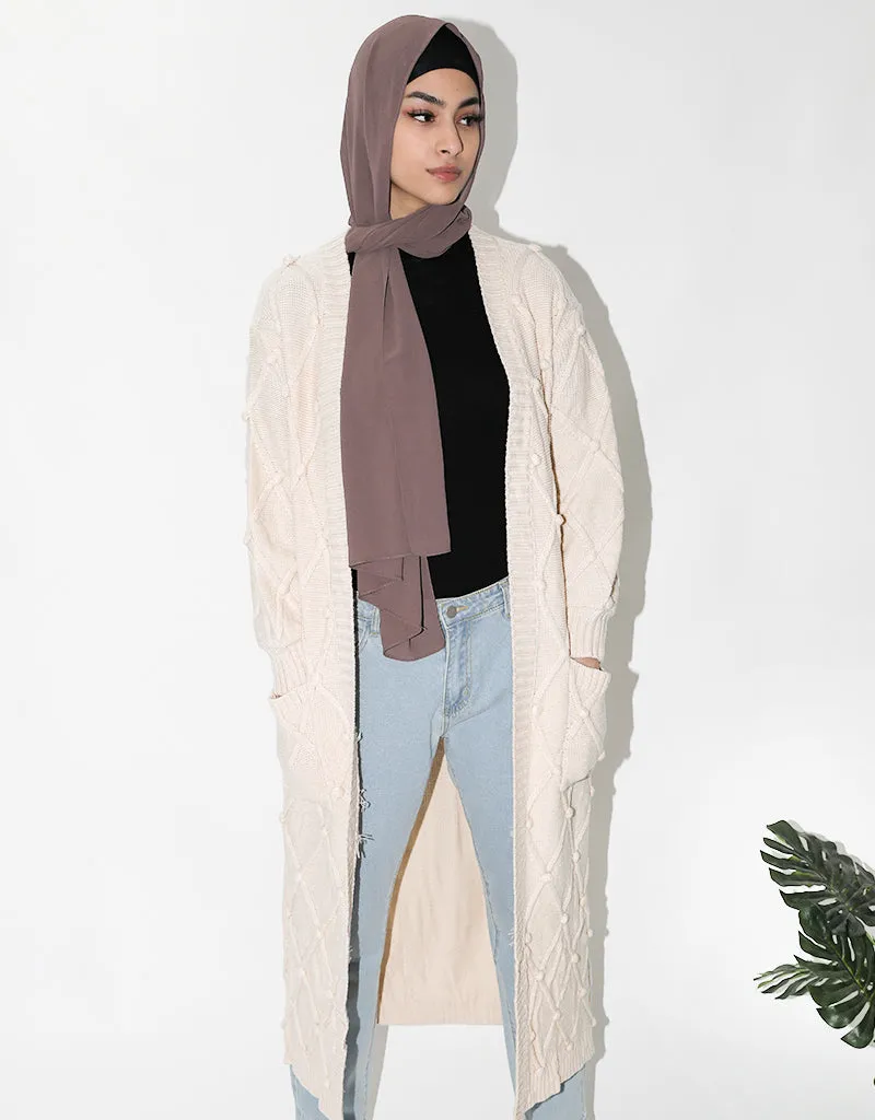 Wool Knit Cardigan Poms