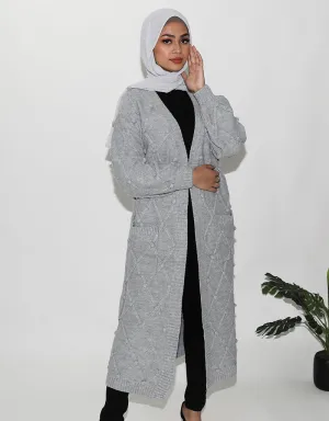 Wool Knit Cardigan Poms