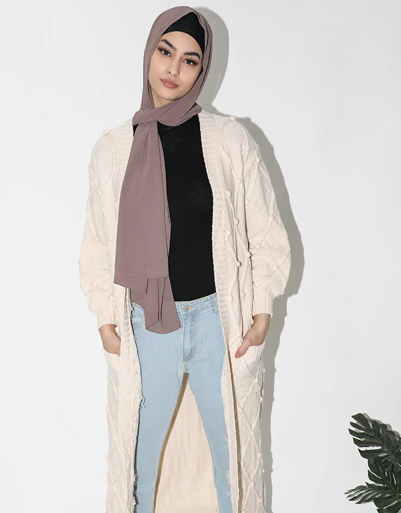 Wool Knit Cardigan Poms