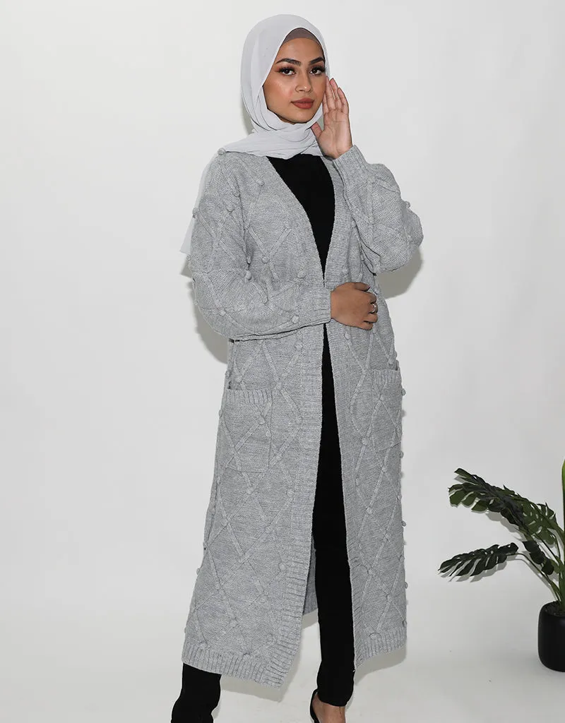 Wool Knit Cardigan Poms