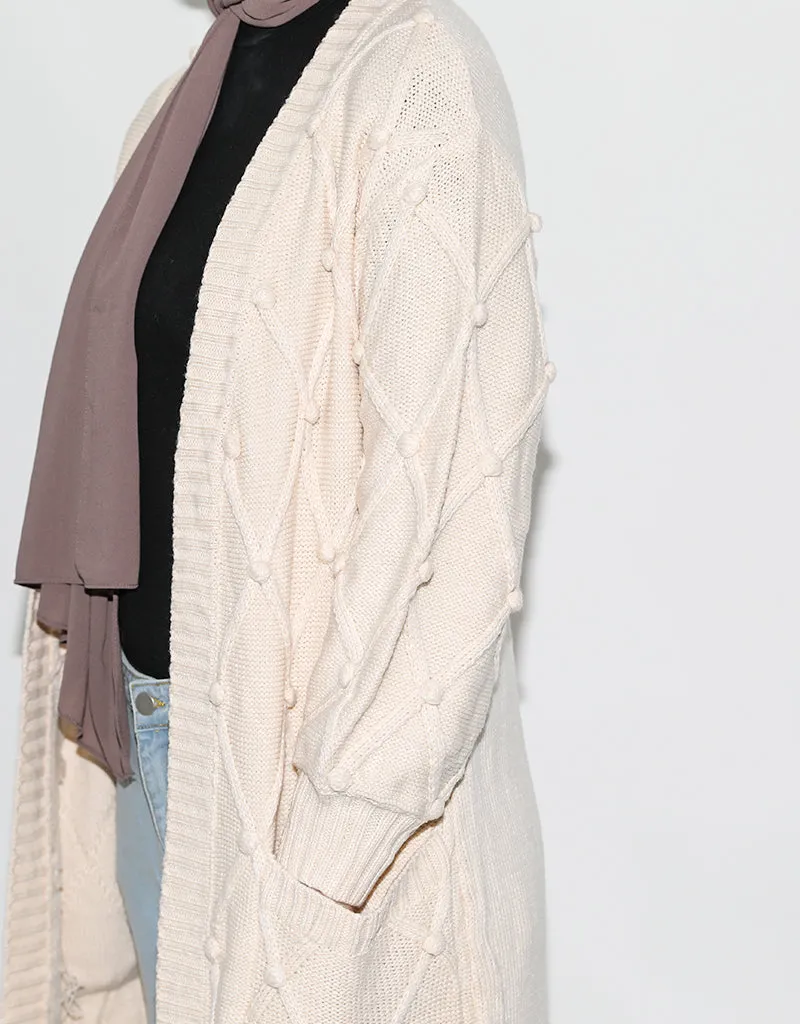 Wool Knit Cardigan Poms