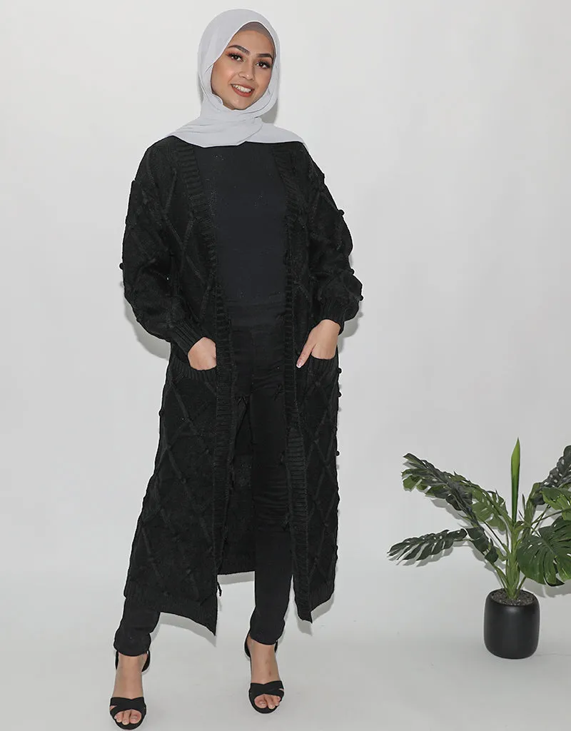 Wool Knit Cardigan Poms